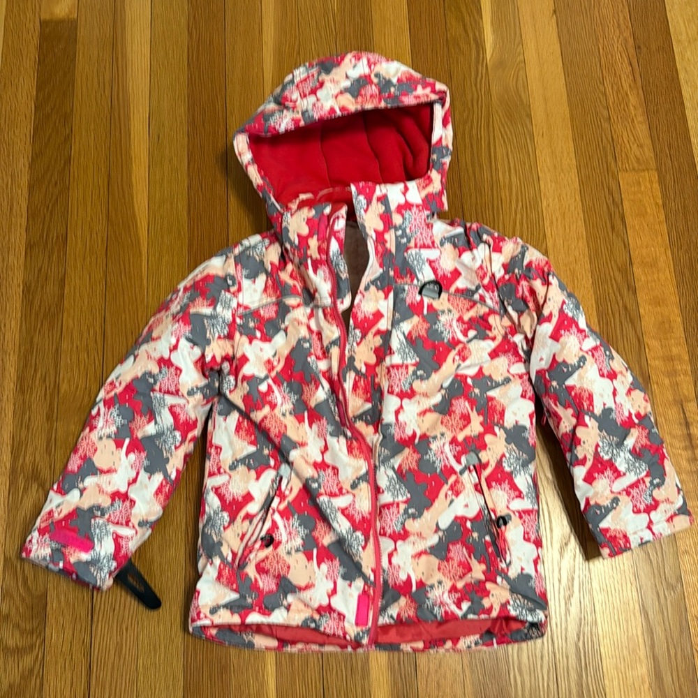 Pink Floral Ski Winter Jacket Phibee Kids Outdoor Pockets Girls 134/140 (US 10)